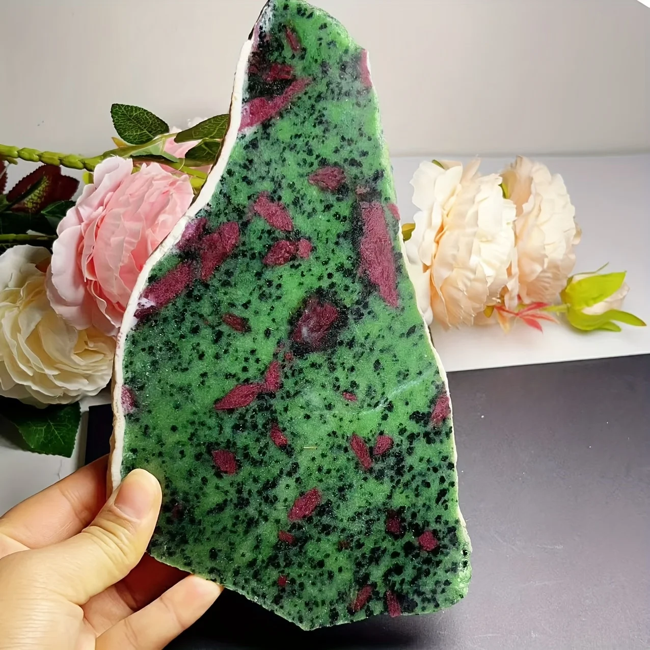 1 Pieza de Losa de Piedra de Epidota Zoisita Natural Pulida, Rebanada de Cristal de Zoisita Roja para Decoración del Hogar, Joyería DIY, Regalo Ideal