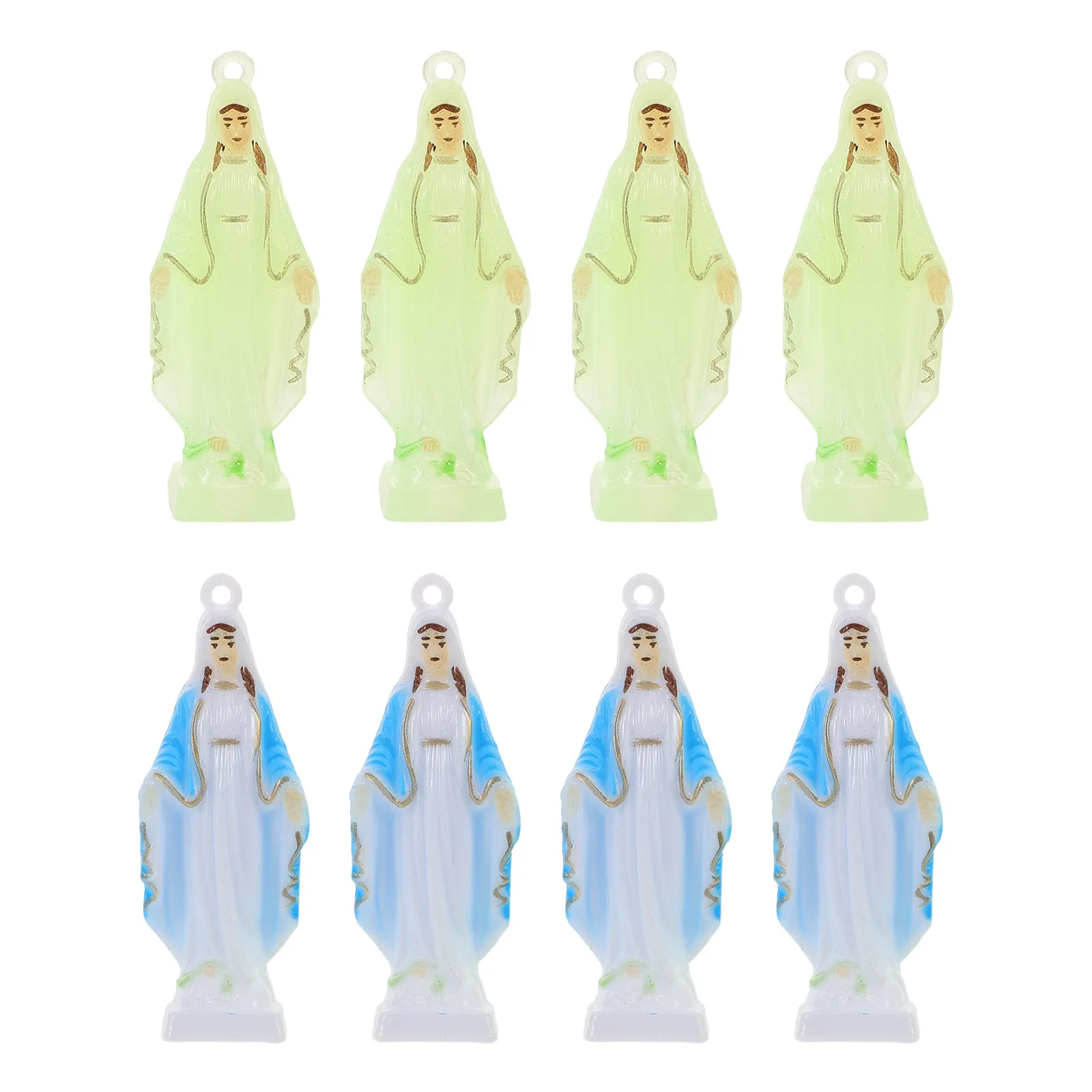 8Pcs Our Lady Keychain Luminous Blue Catholic Saint Pendant Glow in Dark Mary Charm Religious Keychain for Women Faith Accessory