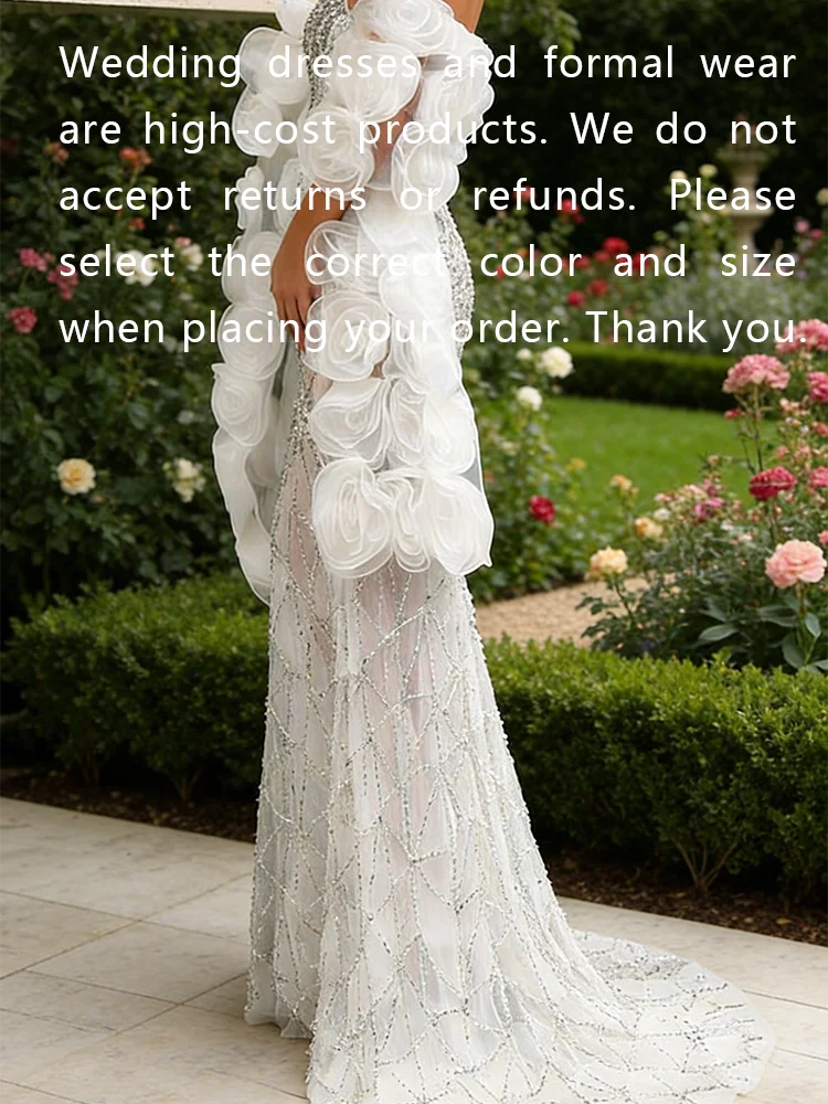 Luxury V-Neck Sequined Beads Flowers Shawl Mermaid Bride Wedding Dresses Bridal Gowns Customized
