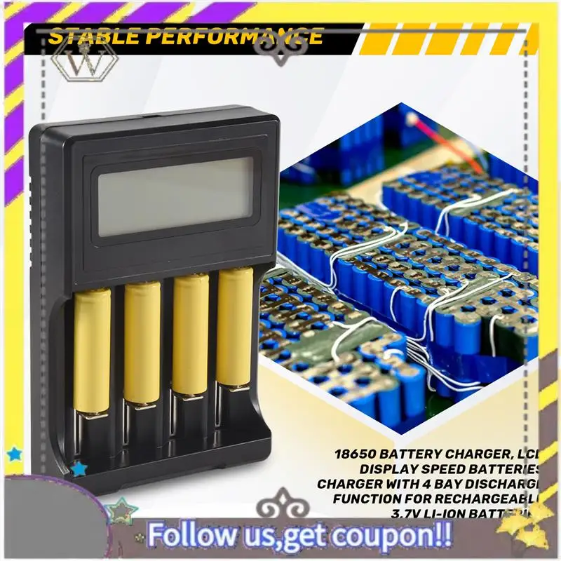 

New 18650 Battery Charger, LCD Display Speed Batteries Charger With 4 Bay Discharge Function For Rechargeable 3.7V Li- Batter