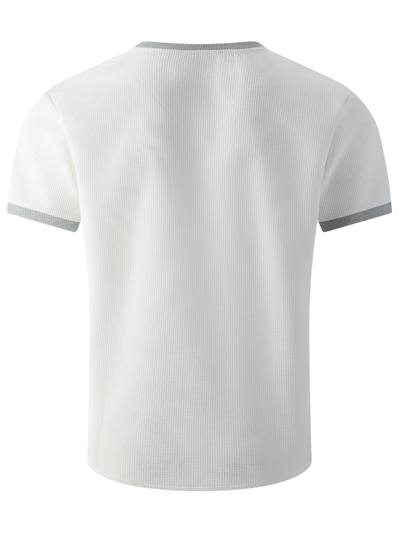 Men's Waffle Knit Short Sleeve T-Shirt, Contrast Trim Notch V Neck Casual Tee, Summer Solid Color V Neck Tops For Men