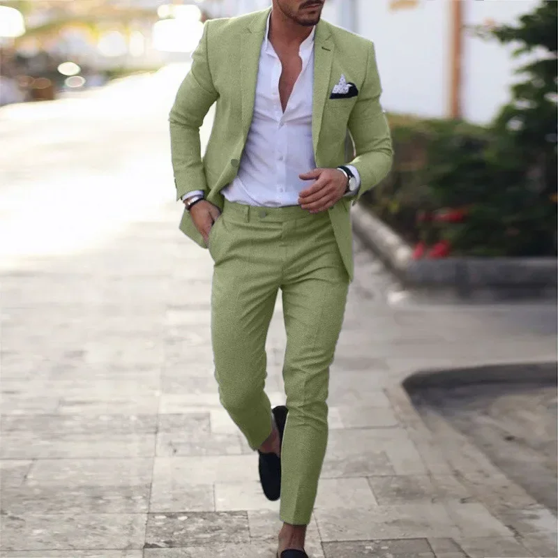 Set di abiti da 2 pezzi taglie forti da uomo di nuova moda casual business trendy tinta unita blazer con bottone singolo pantaloni abiti maschili