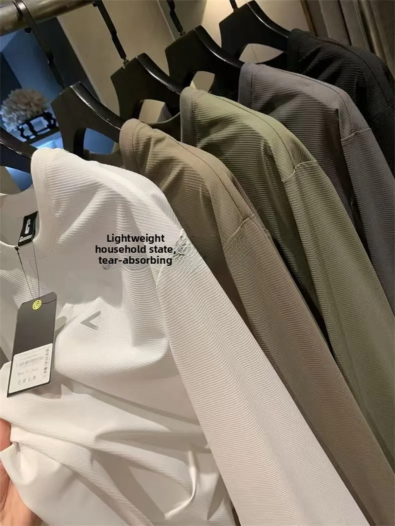 

Мужская эластичная футболка с длинным рукавом и круглым вырезом, весна-лето, повседневная, немнущаяся, быстросохнущая, дышащая.