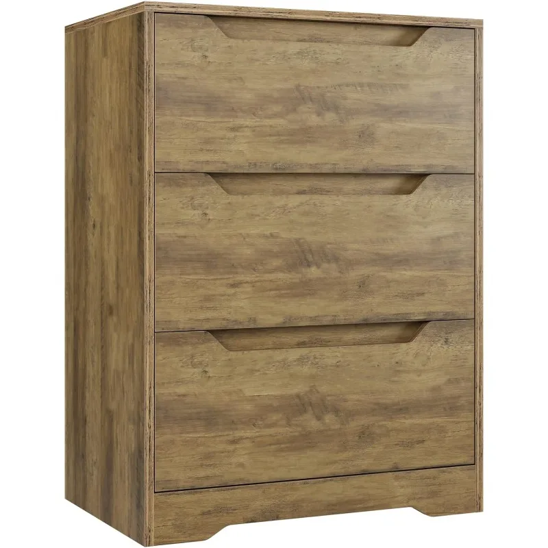 Modern 3 Drawer Dresser, Wood Chest of Drawers with Storage, Tall Nightstand with Cut-Out Handles, Side End Table