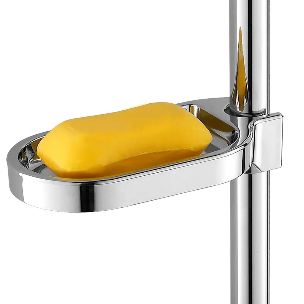 ABS Soap Dish Silver Adjustable Soap Holder Practical Clip-on Design Shower Rod Soap Dish Bathroom Shower Kitchen Sink