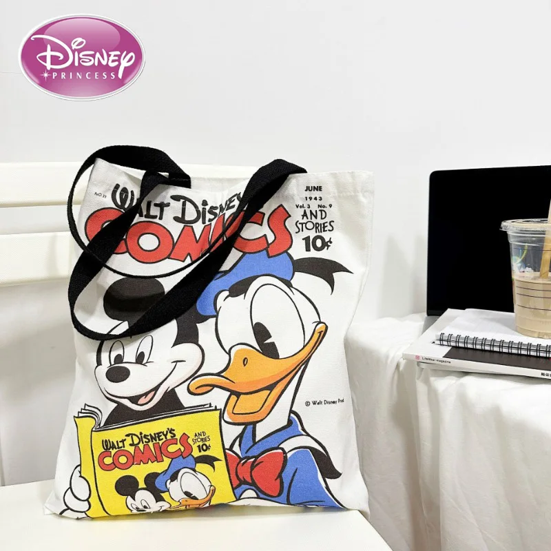 Disney Mickey Canvas Bag Large Capacity Female Student School Bag Tutorial Handbag Donald Duck Cute