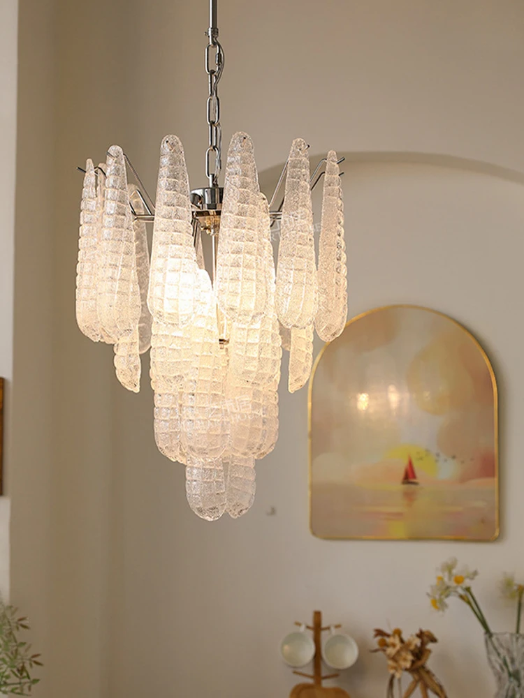 Handmade Drop Glass White Pink Blue Vintage Chandelier Italy Design Trendy Lighting Fixture LED Living Room Decor Stair Lamp
