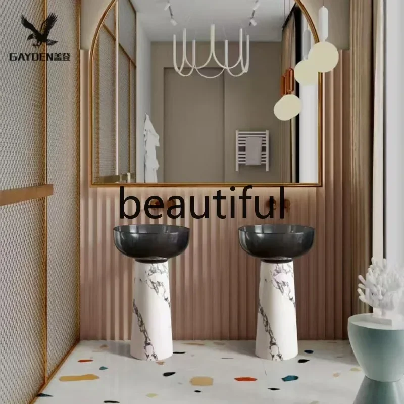 6239 Modern light luxury transparent resin hotel bathroom table wash face floor column basin