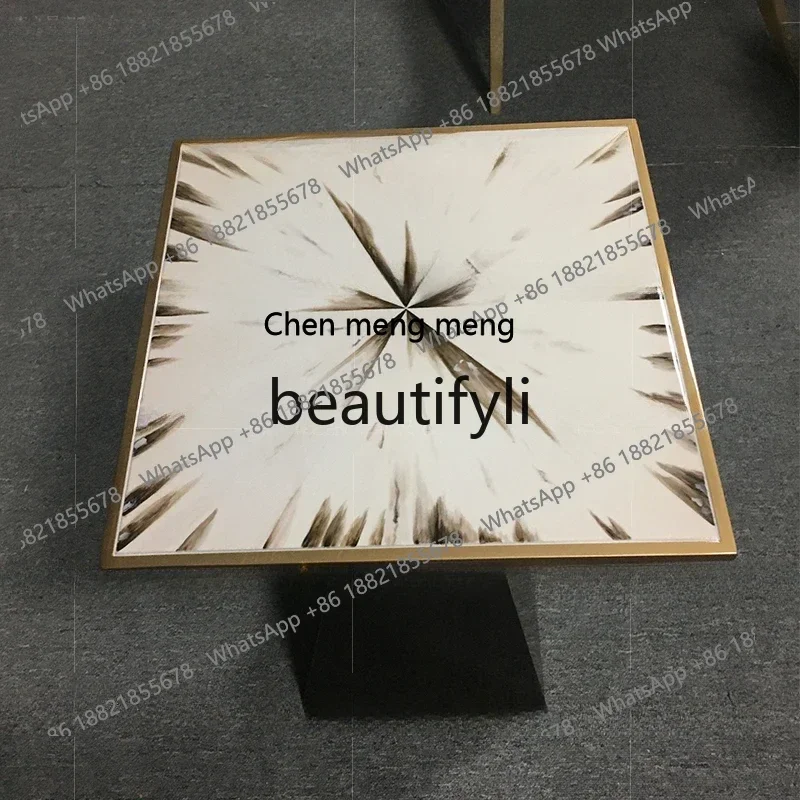 طاولة زاوية لغرفة المعيشة ذات طراز فاخر وخفيف وطاولة قهوة صغيرة ولوحة قشرة #3