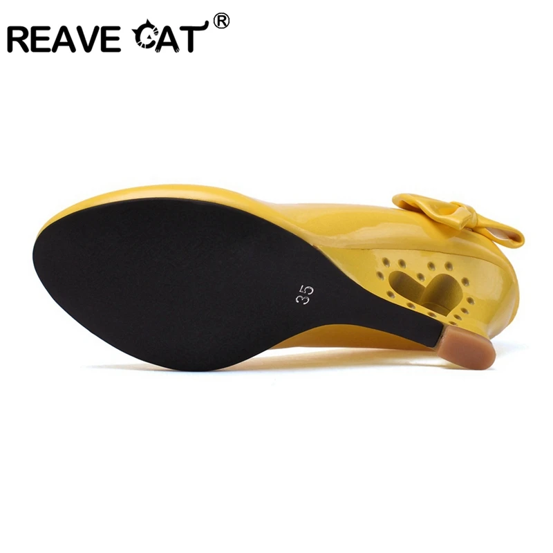 REAVE CAT Ladies Stiletto Big Size 34-43 Womens High Heels Shoes Heels Pumps Bowtie Office shoesA568