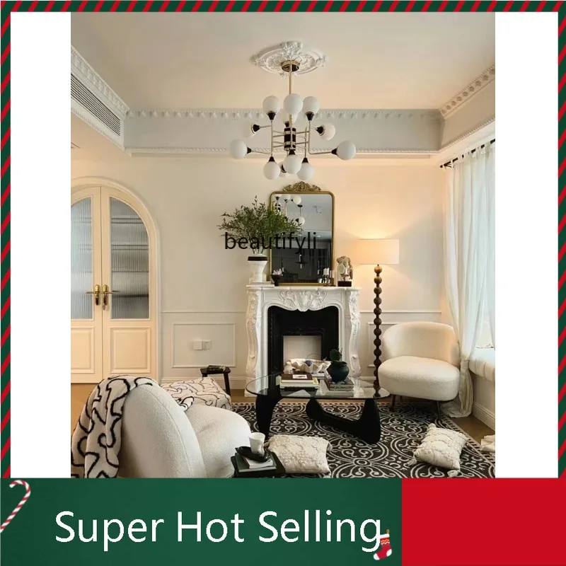 

D80 D071 French Marble Fireplace White Marble Stone Carving Villa Living Room Curio Cabinet American and European Style Carved