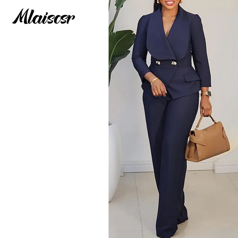 

Костюм-двойка Mlaiscsr для офиса: пиджак с длинным рукавом и широкими брюками для женщин