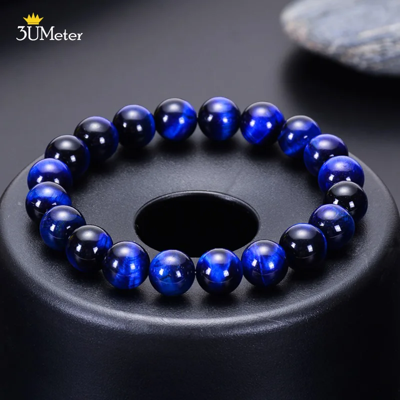 

3UMeter High Quality Blue Tiger Eyes Bracelet Real Natural Stone Beads Bracelet Handmade Charm Accessories Jewelry Gift for Man