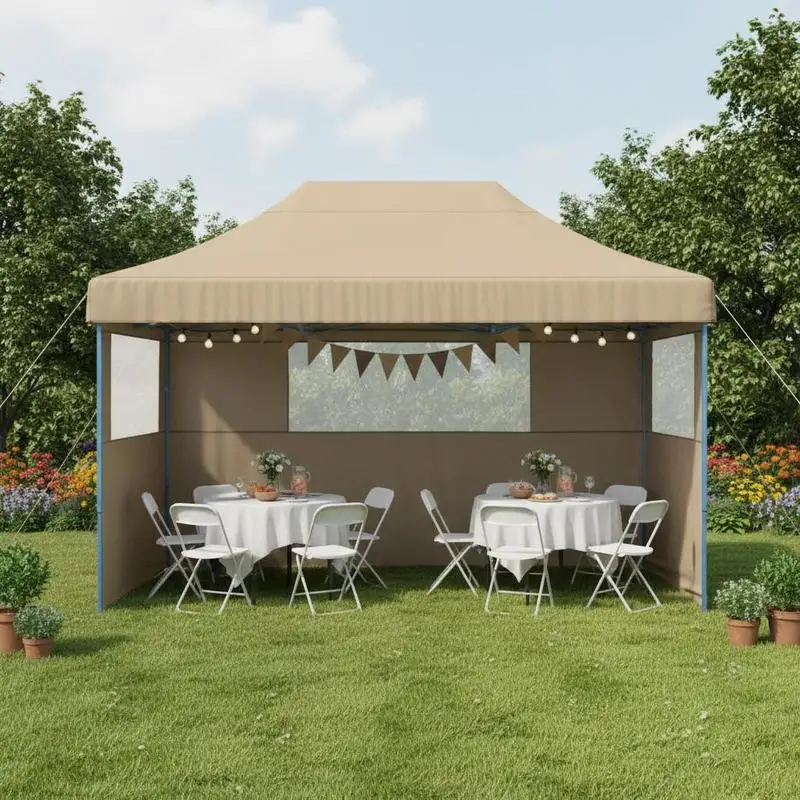 Tente de camping/tente d'extérieur/tente de réception 279 x 410 x 315 cm. Doté d'un cadre métallique robuste et d'un tissu en polyester durable, il est simple mais élégant, idéal pour les fêtes de camping en plein air et autres événements.