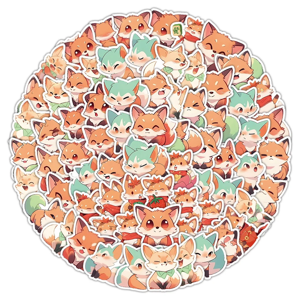 10/40/83PCS Cute Fox Stickers Cartoon Animal Decals Waterproof Decoration Laptop Guitar Car Bike Skateboard Graffiti Kids Toy