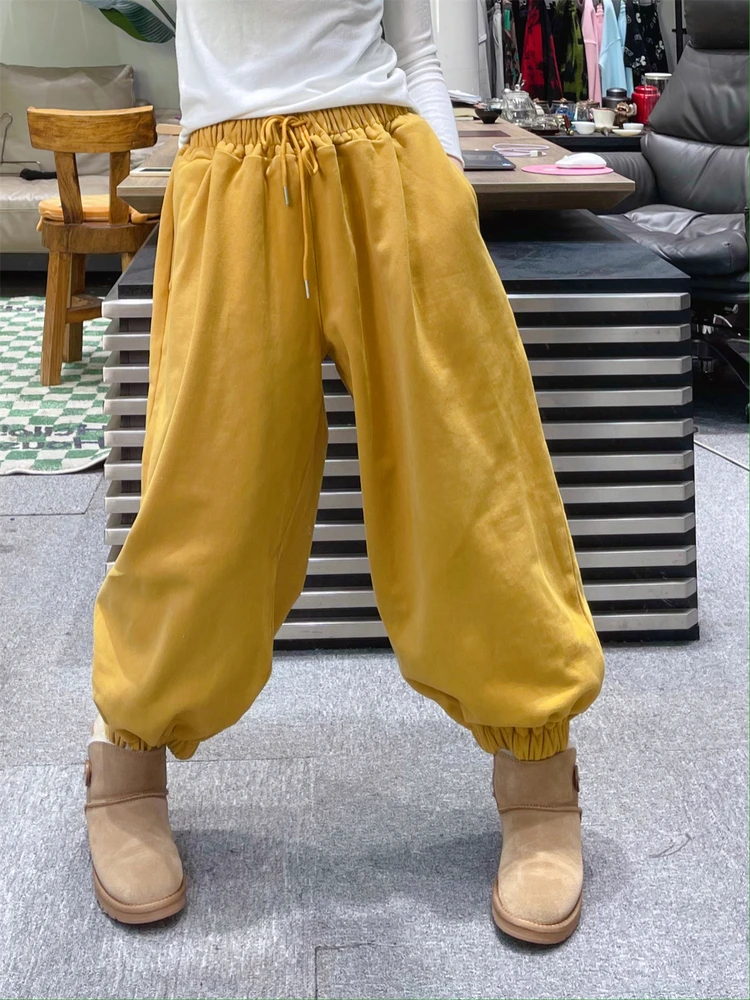شتاء جديد عالية الخصر الرياضة عداء ببطء سراويل تقليدية فضفاضة فانوس سراويلي حريمي النساء الصوف Sweatpants السراويل العصرية النساء #4