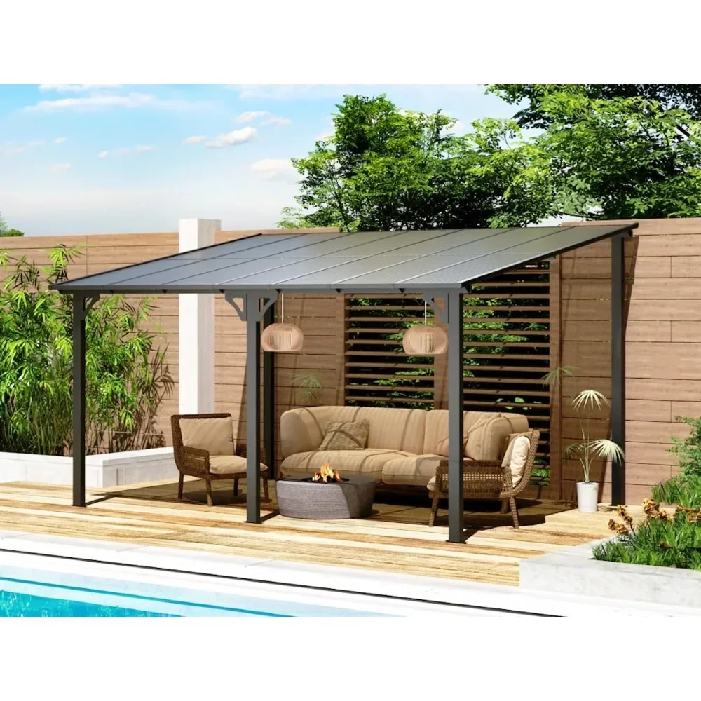 

10' x 14' Outdoor Pergola Gazebo, Wall-Mounted Lean to Metal Awnings Gazebos on Clearance for Patio, Large Panel Roof Pergolas