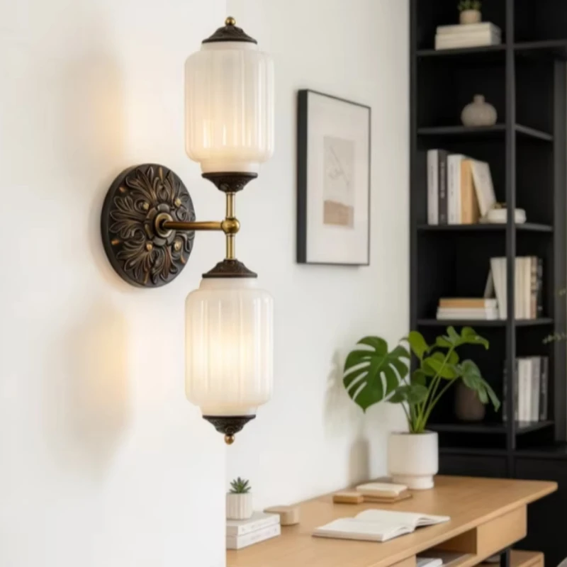 Vintage Milk Glass Wall Lamp Wall Sconce Vanity Vertical or Horizontal Mounted Antique for Bedroom Hallway Wall Light