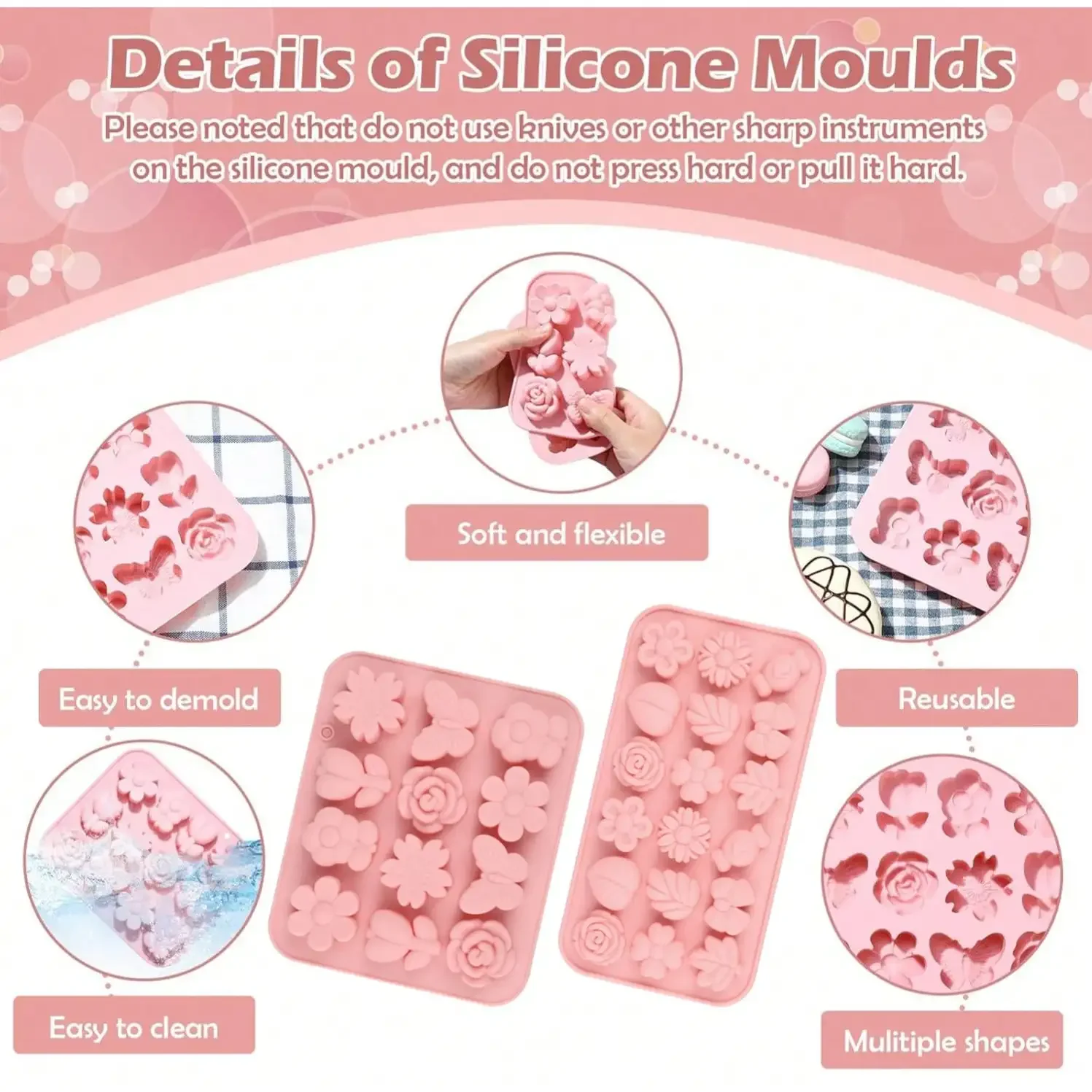 1-2 PCS Flower Theme Chocolate Gummy Mold Silicone, Reusable Silicone Candy Molds, for Chocolate Baking, Ice Cube Trays, Cupcake view 3