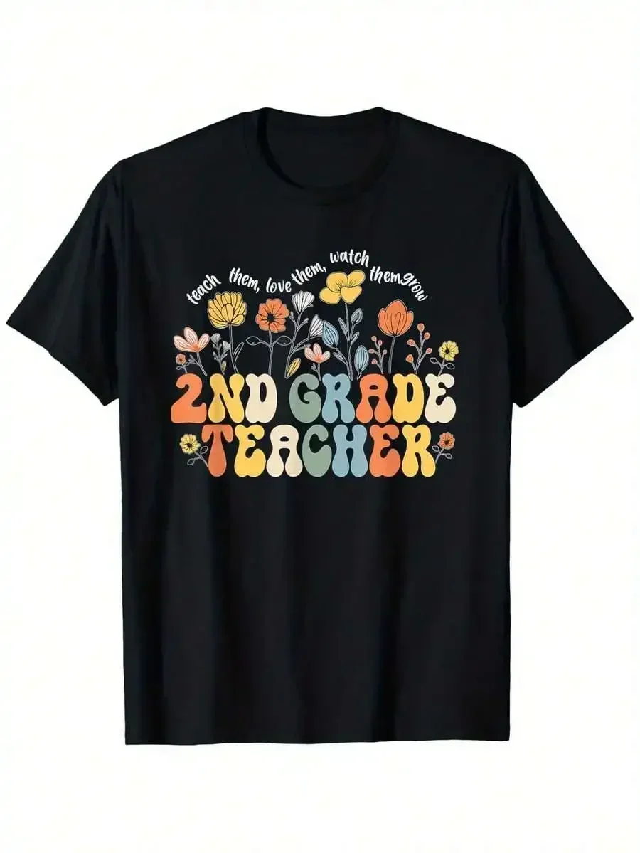 2nd Second Grade Teacher Appreciation Teaching Wildflowers T-Shirt, Loose Style New Unisex Short-Sleeved T-Shirt, Casual And Com