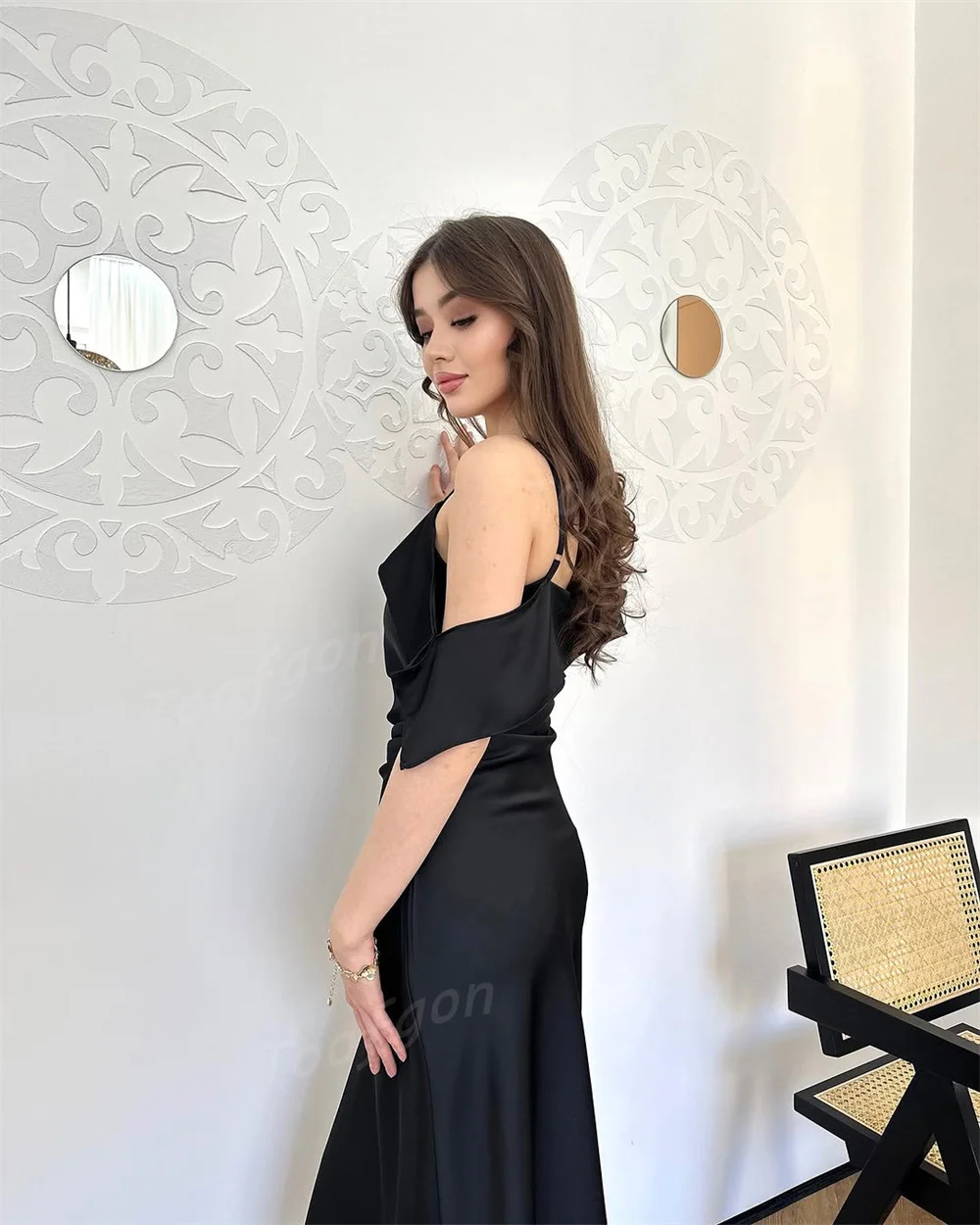 Toofan Черные платья для выпускного вечера на тонких бретельках по индивидуальному заказу A Line с открытыми плечами Женские вечерние платья Свадебное платье для помолвки