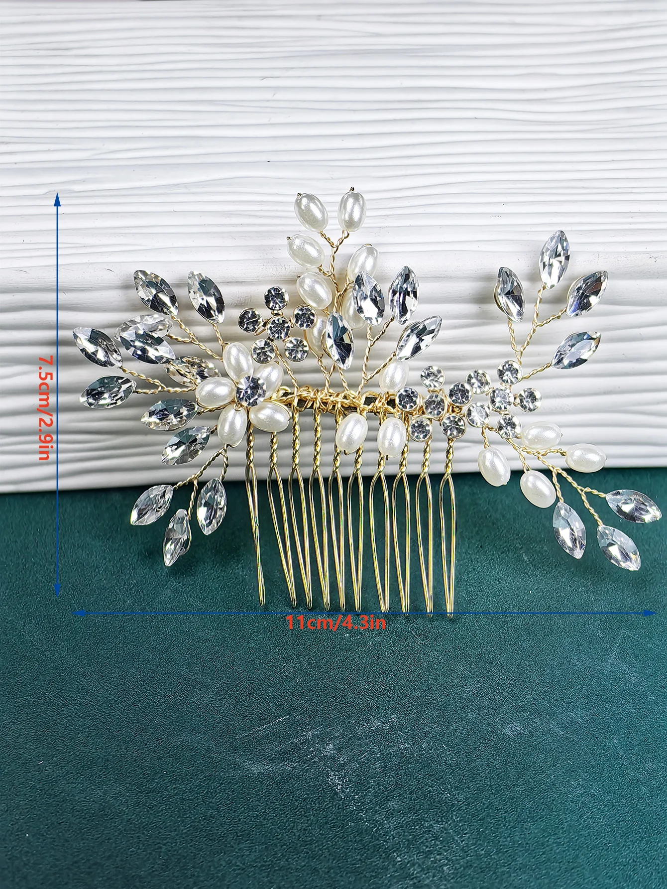 Pente de cabelo para mulheres e meninas, Headwear nupcial pérola, ornamento de cabelo nupcial strass, ornamento lateral, ouro