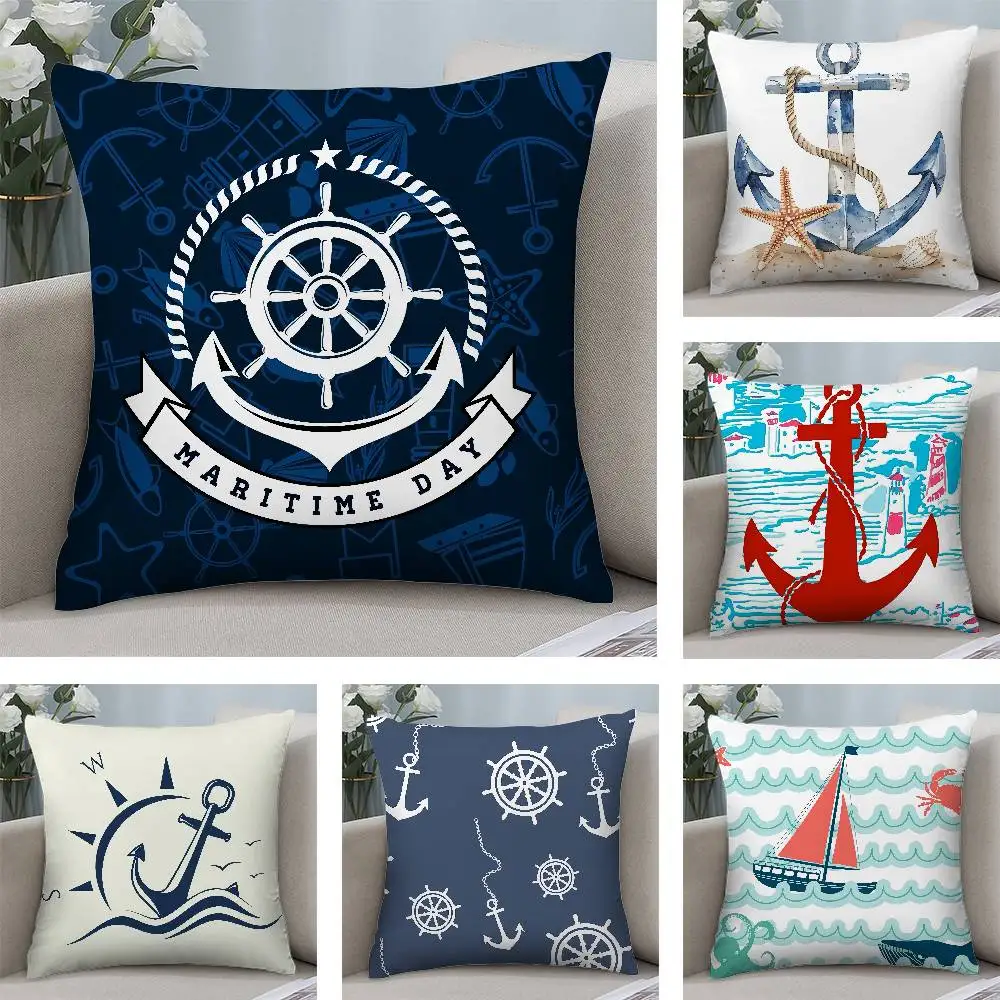 

Sailboat anchor nautical Pillow Case Plush Fabric Soft Pillowcase Double Sided Print Cushion Cover Household Gifts