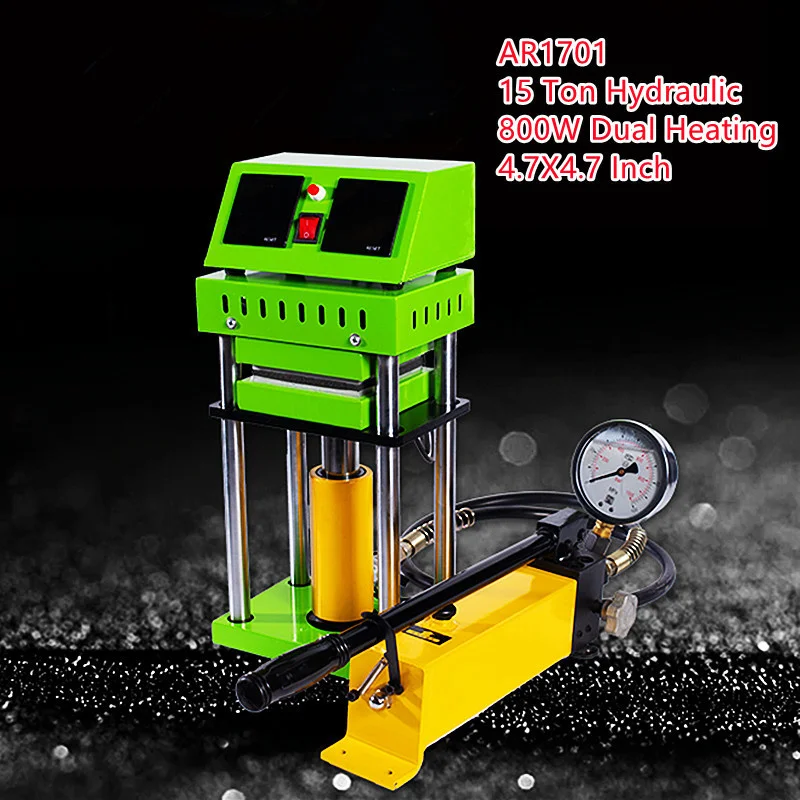 15 Ton Hydraulic Rosin Press Machine AR1701 800W Dual Heating 4.7x4.7 Inch Press Plates Professional Oil Wax Extracting Tool