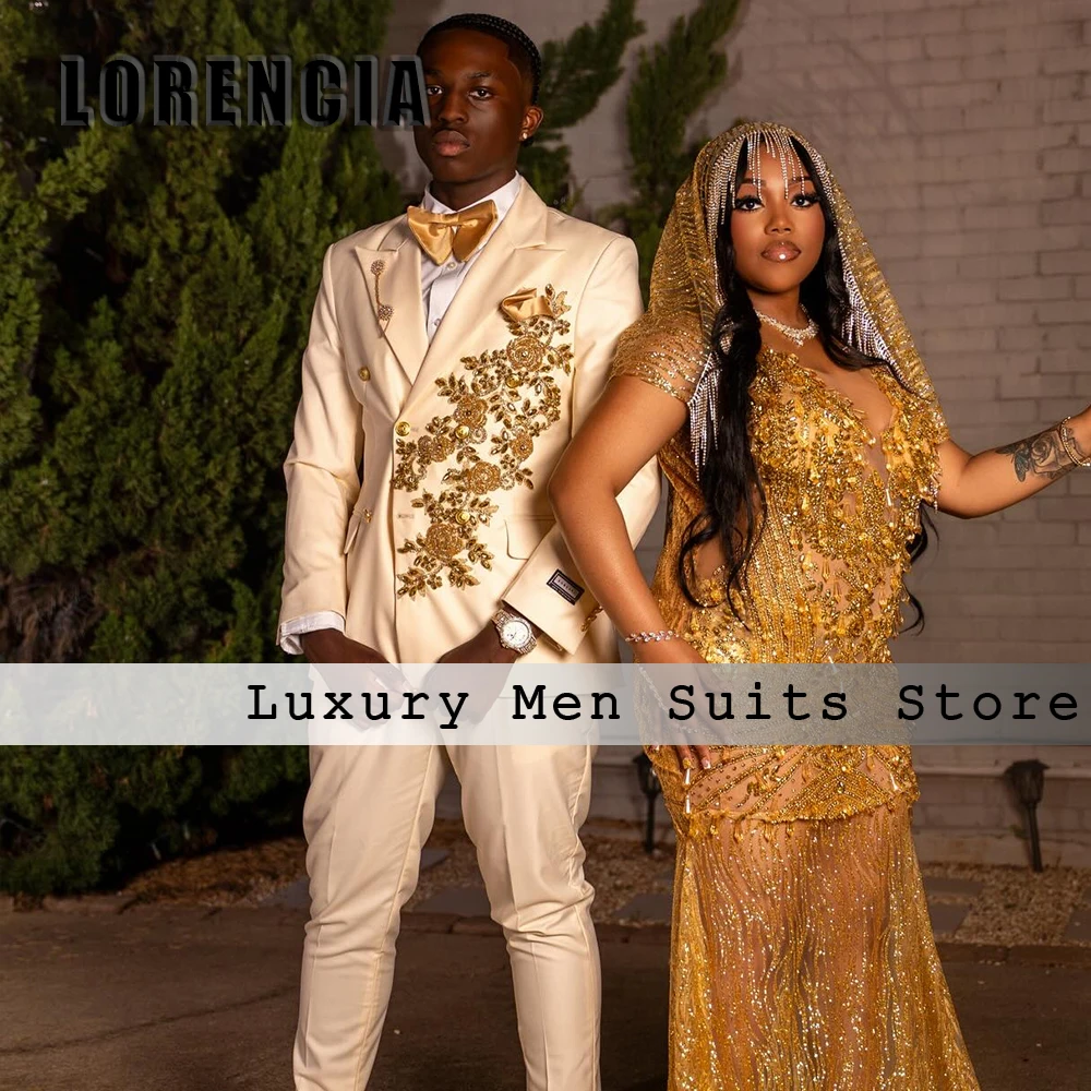 Glitter Diamond Male Suits 2 Pcs Sets Double Breasted Tuxedos for Wedding Groom Outfit 2026 Customized Blazer Pants ropa hombre