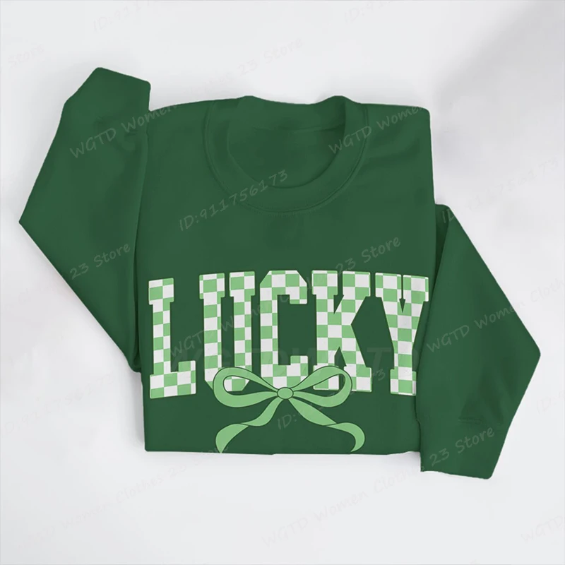 

Fashion Women Clothes St Patrick's Day Lucky Clovers Print Hoodless Pullovers Ladies Fashion Casual Loose Round Neck Sweatshirts