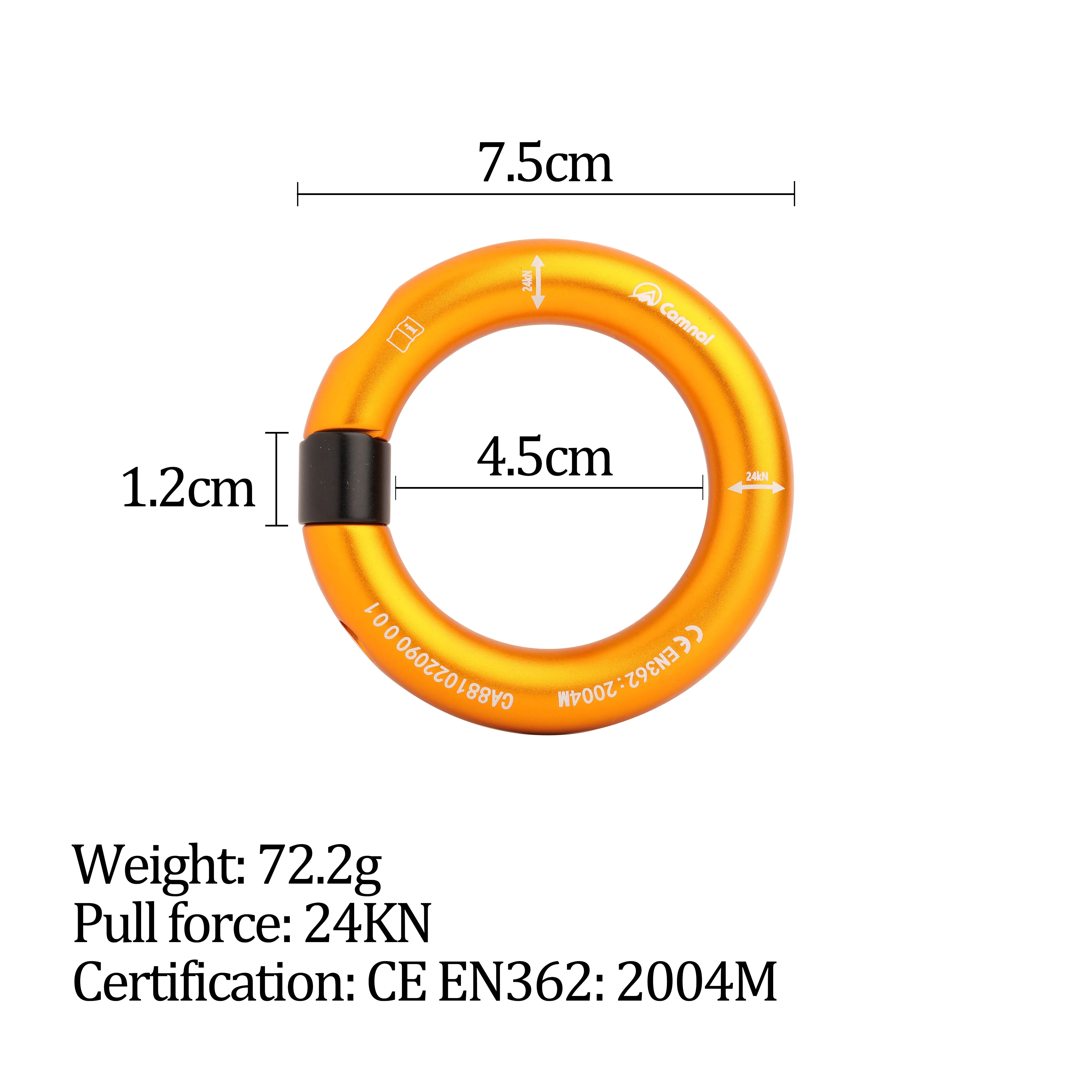 Camnal Outdoor Detachable Connecting Ring Openable Circular Link Ring 24kN Multi Directional Gated Carabiner For Rock climbing