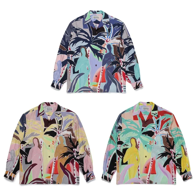 WACKO MARIA Coconut Hawaii Long Sleeve Shirt High Quality Brand Vintage Mens Womens Tops Holiday Shirt