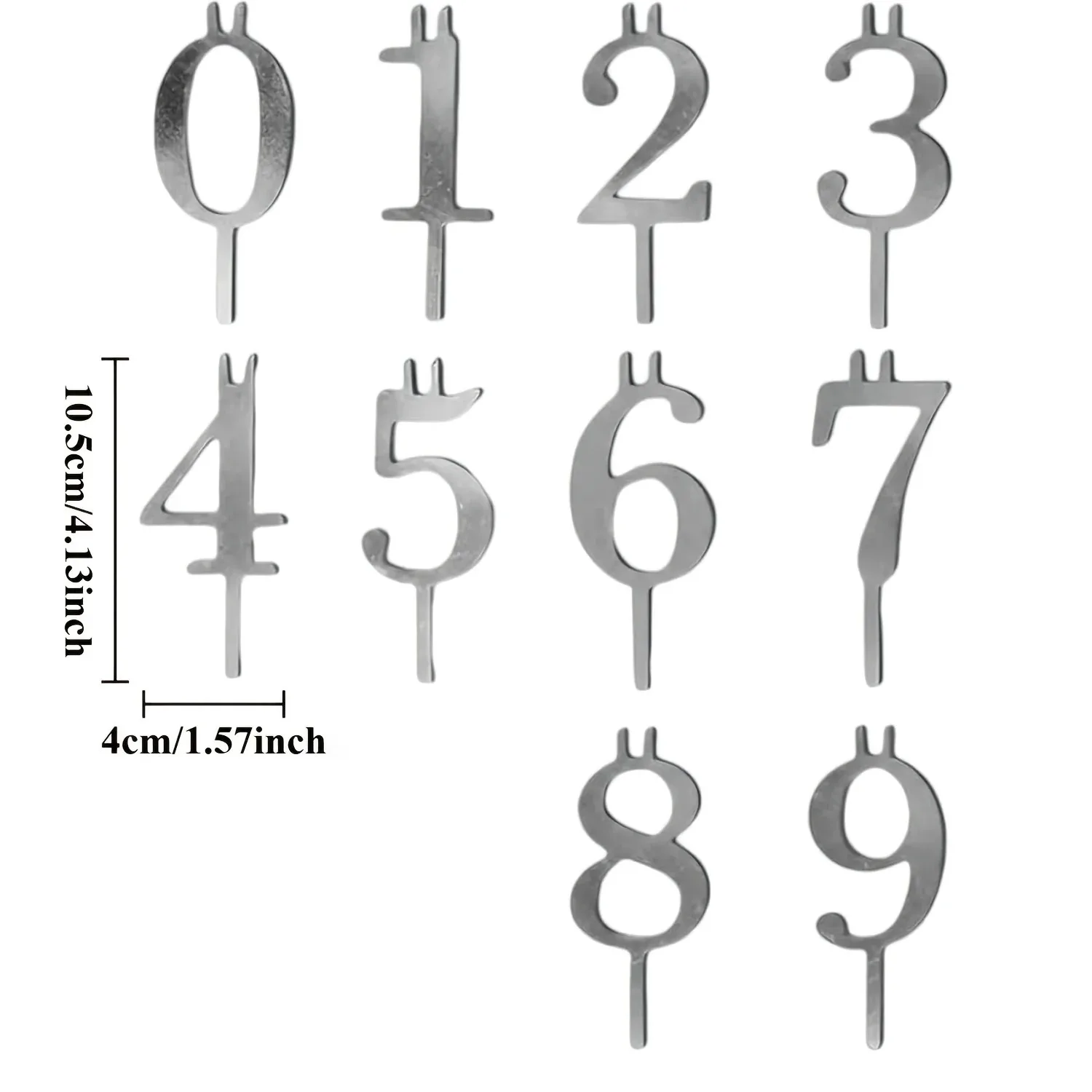 silvery metal number cake candle holders set 0-9 reusable birthday anniversaries party decorations