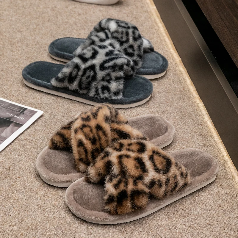 Women's Leopard Print Open Toe Slippers, Spring Autumn Indoor Shoes, Soft Silent Non-Slip Sole Breathable Comfort Home Shoes image 3