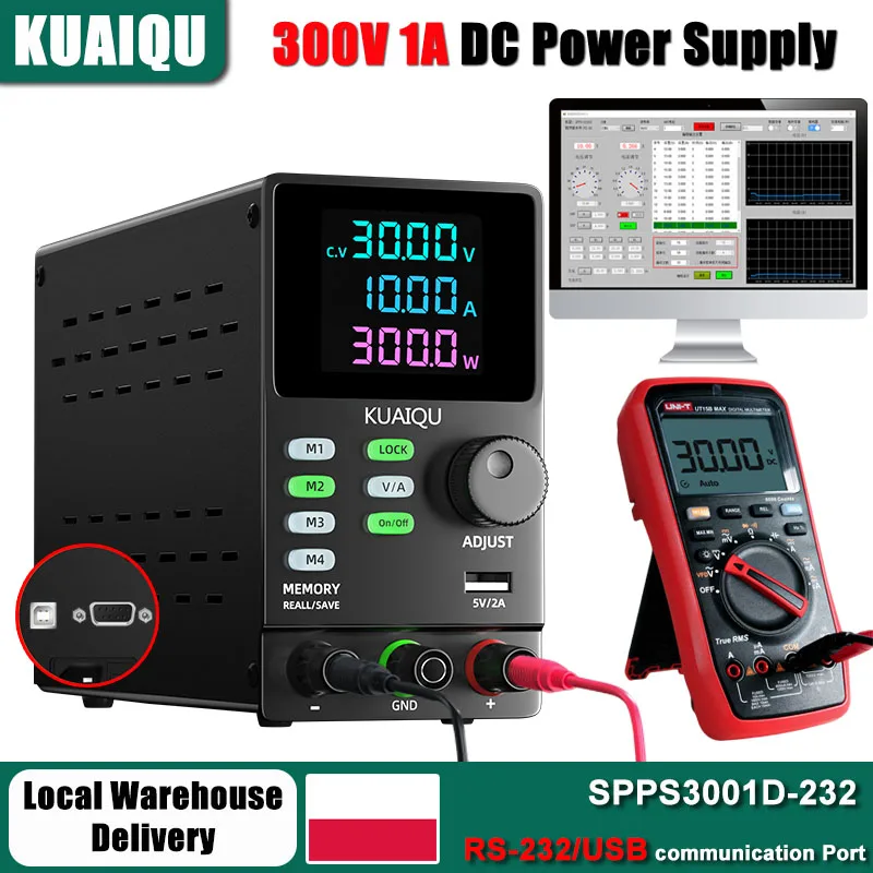 KUAIQU 300V 1A Einstellbares DC-Netzteil mit RS232/USB-Anschluss, PC-Fernbedienung, Spannungsstabilisator M1~M4 200V 30V Schaltnetzteil