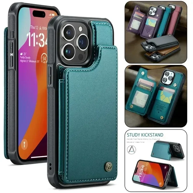 CaseMe Flip Leather Phone Case For iPhone 16 15 14 13 12 11 Pro Max Plus 2022 Magnetic Wallet Card Bag Back Cover