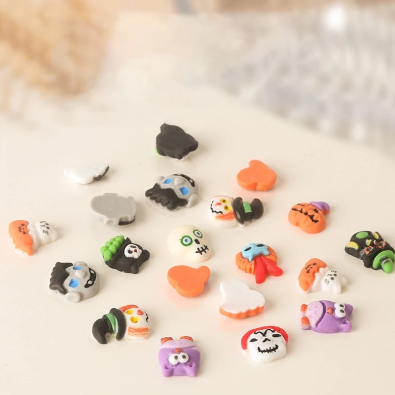 20 Pieces Halloween Resin Pumpkin Witch Skull DIY Art Decorations 3D Resin Jewelry for Womens Girls