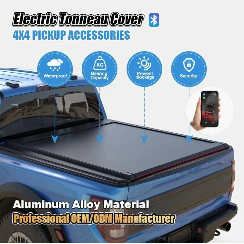 Truck Retractable Tonneau Cover For F150 Raptor,Hard Tri-Fold Electric RollUp Bed Cover for Ford F150 RANGER,Tailgate Compatible