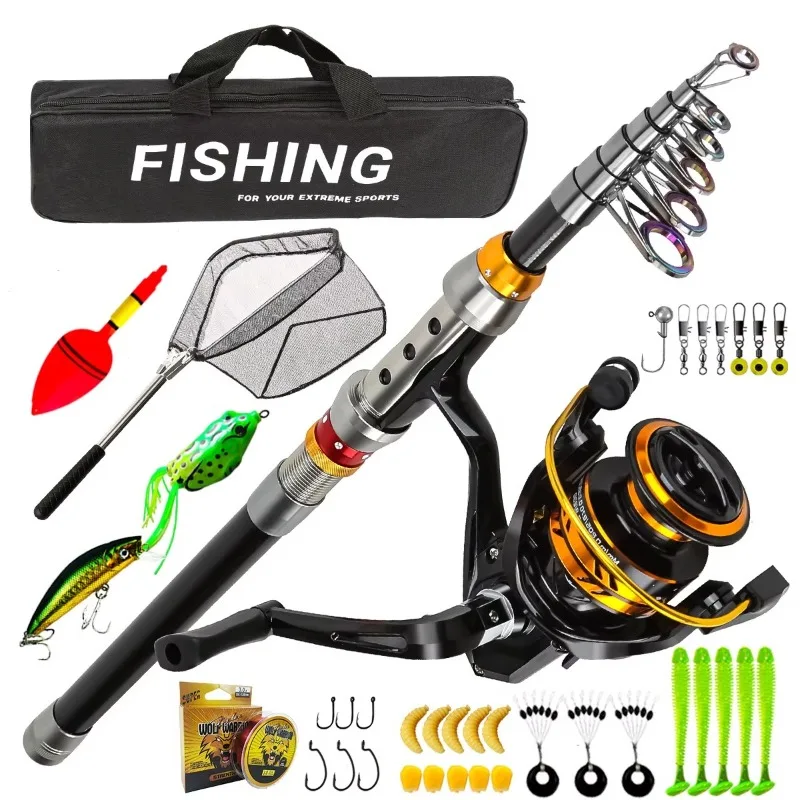 New Casting Telescopic 1.8m 2.1m 2.4m 3m Fishing Sea Carbon Lure Fishing Rod Fishing Rod With Spinning Reel Saltwater Set