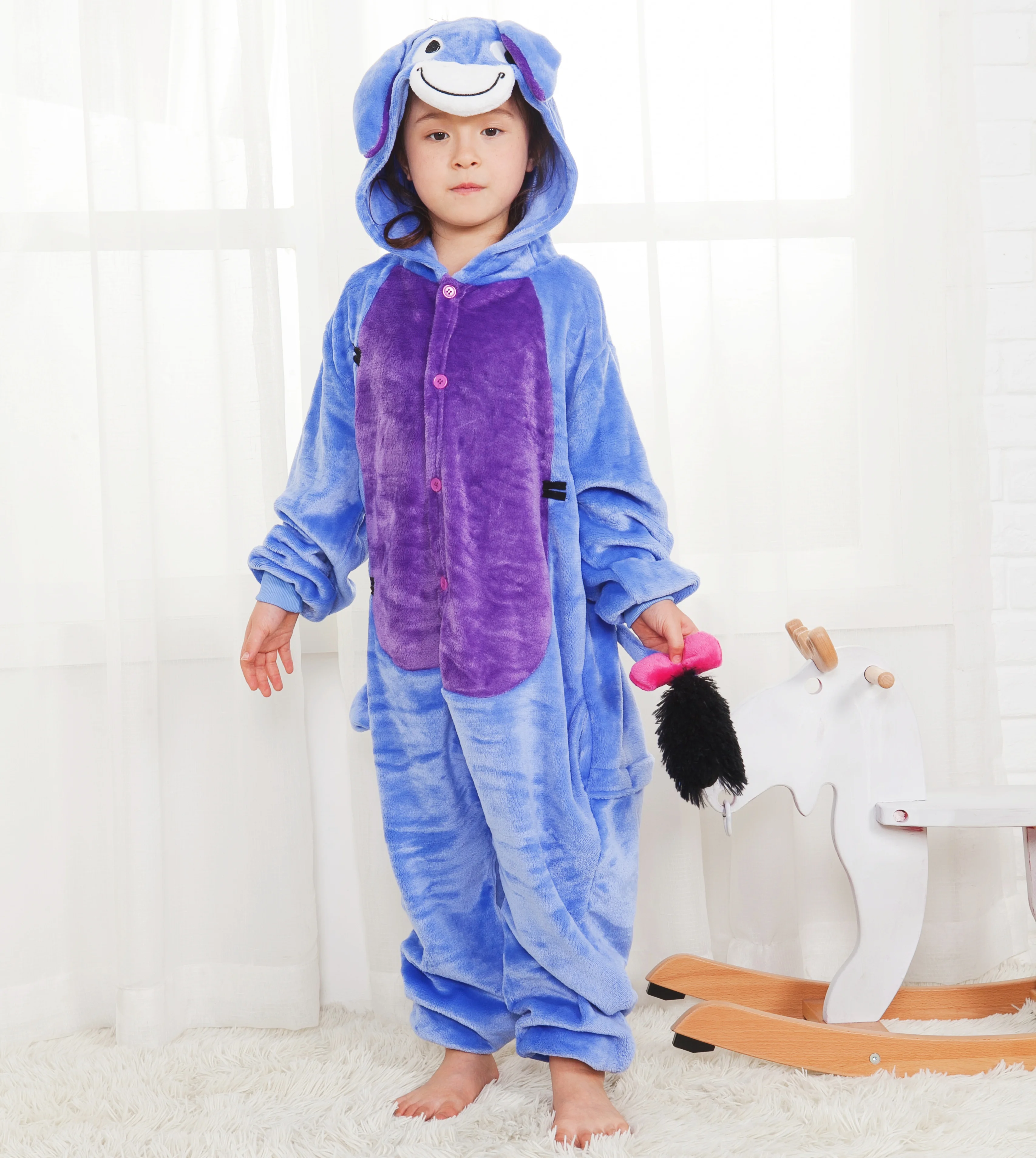 Children's One-Piece Sleep Suits Kids Donkey Flannel Cartoon Animal Pajamas Halloween Christmas Performance Onesies Costumes