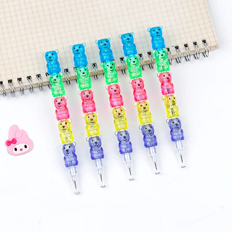 Cartoon Bear Knobby Building Blocks Sharpen-free Pencil Plastic Bullet Learn Drawing Creative Detachable Egg Laying Pen