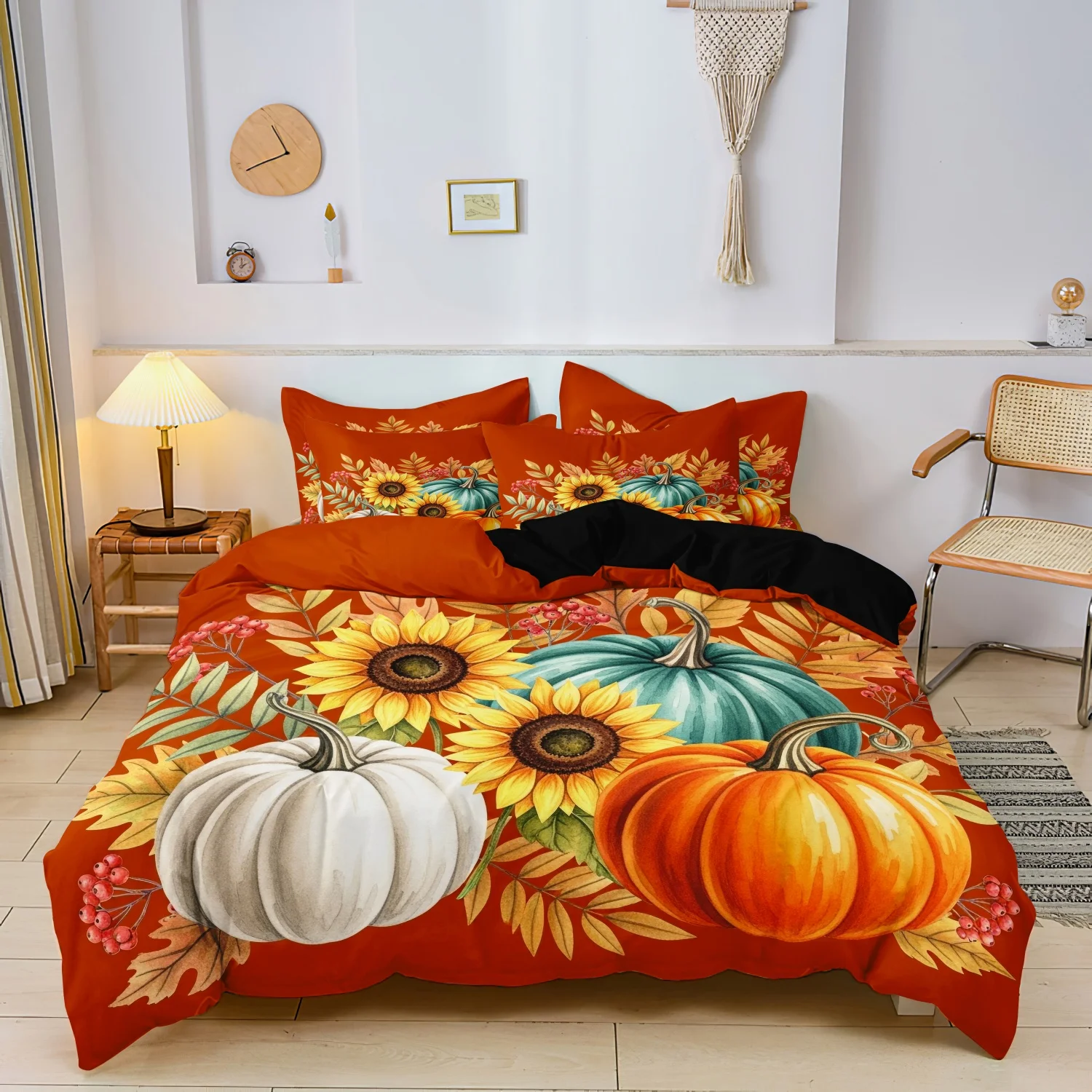 

3 шт., осенний комплект пододеяльников с тыквой и подсолнухами в деревенском стиле, тематический пододеяльник на День Благодарения, Рождество, Пасха, осенние подарки,