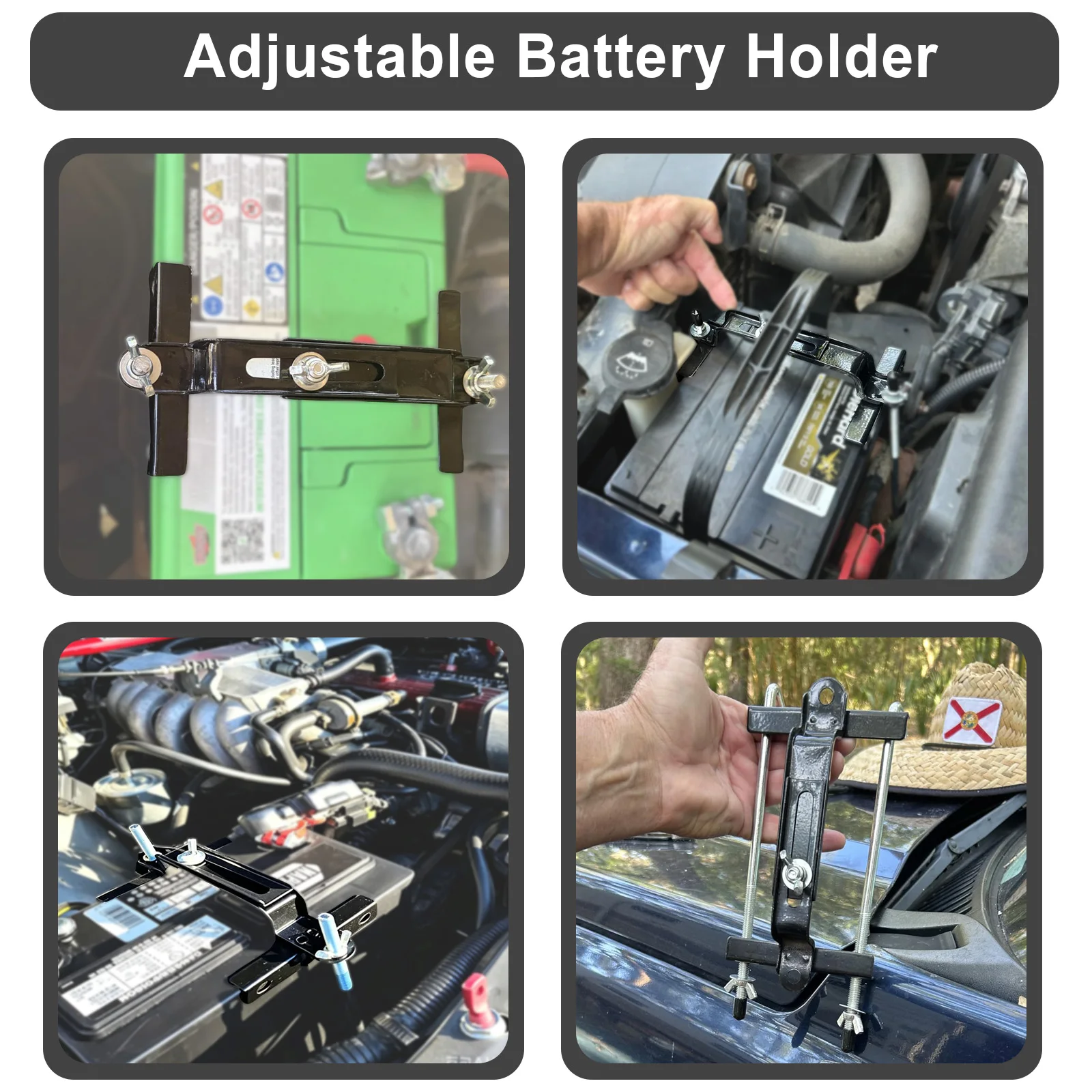 Universal Adjustable Car Battery Holder Battery Stabilizer Rack Car Storage Battery Holder Metal Rack Mount Bracket Stand Kit