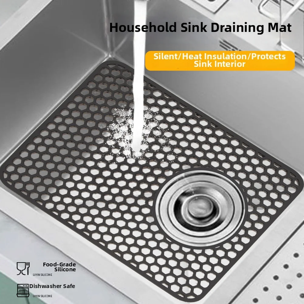 Silicone Sink Mat Protectors For Kitchen Sink With Center Drain 34.5x29.5cm Kitchen Sink Accessories Non-Slip Heat-Resistant Mat