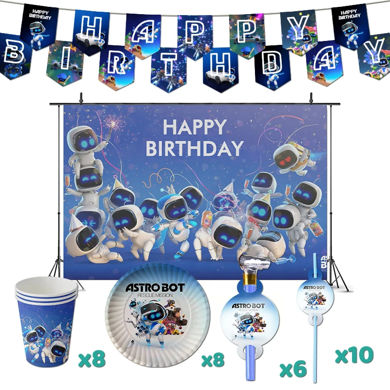 Astro Bot Birthday Party Decorations Game On Theme Supplys Banner Cups Plates for Kids