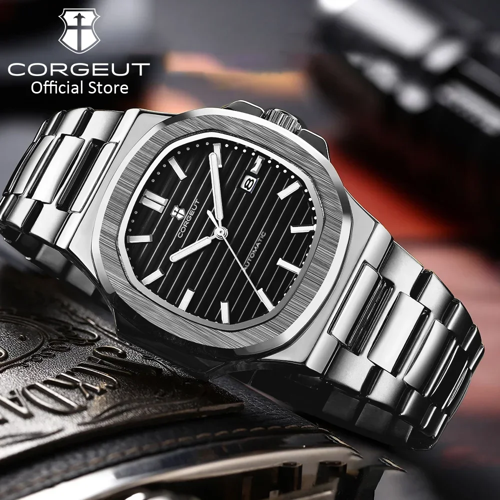 CORGEUT NH35 41mm Titanium BEZEL Steel Men\'s Watch Sapphire Glass Automatic Mechanical Waterproof Date Watch for Man Reloj