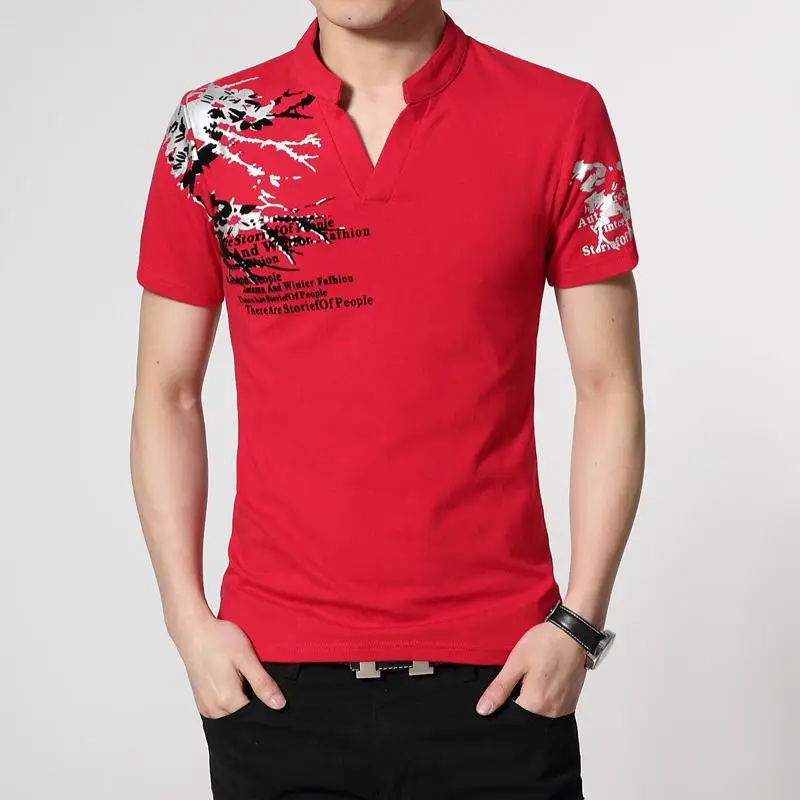 

Summer Men's Short Sleeve T-Shirt Flocking Base Shirt Korean Style Casual Cotton Print Top Large Size Bottoming Tee