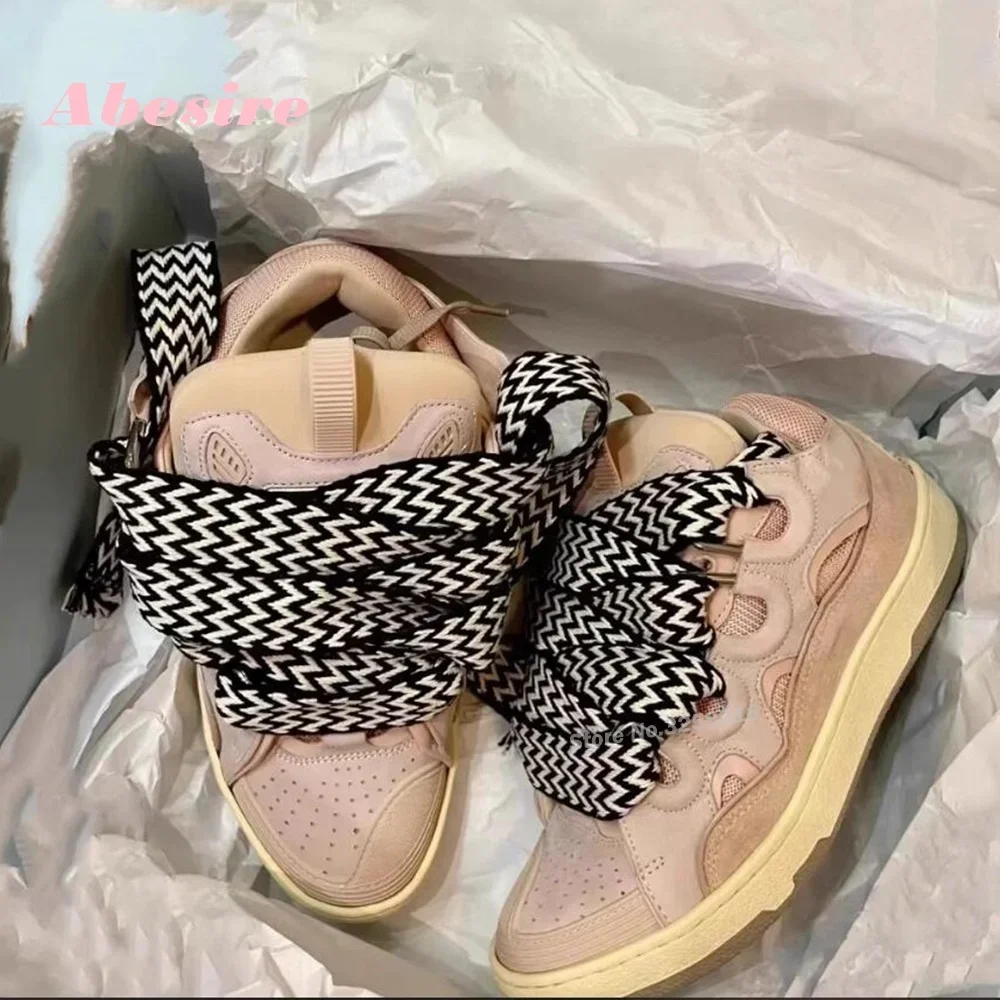 

Colorblock Lace Up Women's Sneakers Couple Shoes Breathable Running Shoes Platform Thick Soled Luxury Shoes for Men and Women