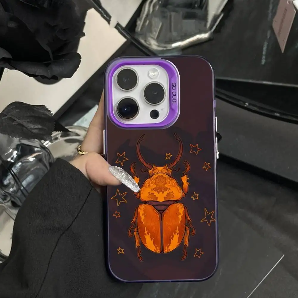 الحشرات علم الأحياء الفن جراب هاتف آيفون 16,15,14,17,13,12,11,XS,Mini,Pro,SE,MAX الأرجواني ماتي غطاء سيليكون