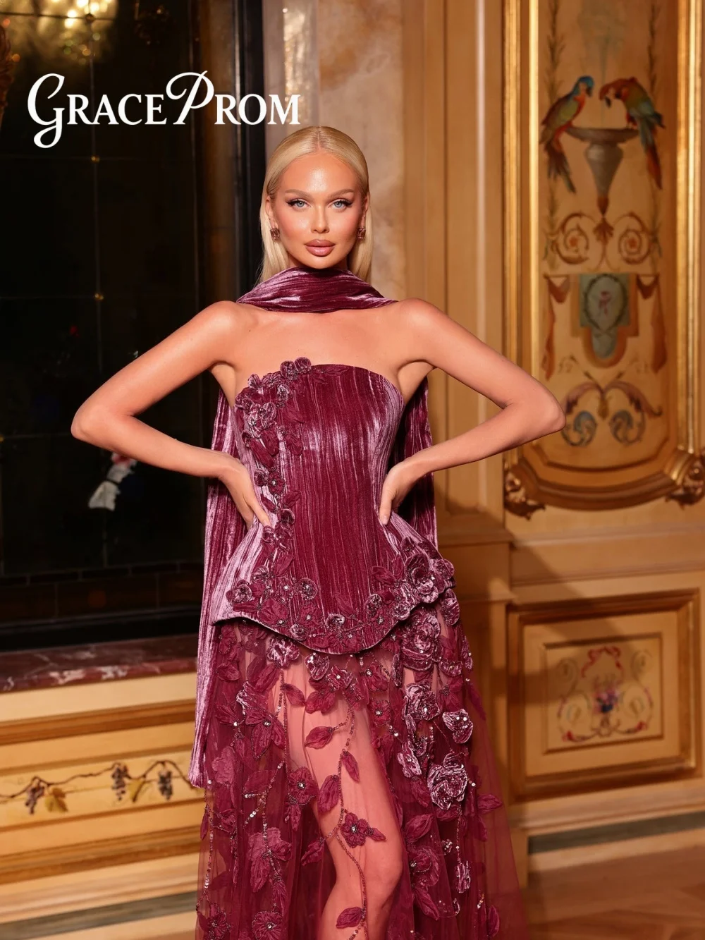 

Изысканное вечернее платье с 3D цветочным принтом, элегантное бархатное ковровое платье без рукавов, изысканное вечернее платье трапециевидной формы с бисером فساتين سهرة